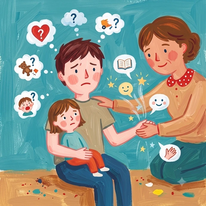 Illustration du soutient des parents avec leur enfant face au deuil