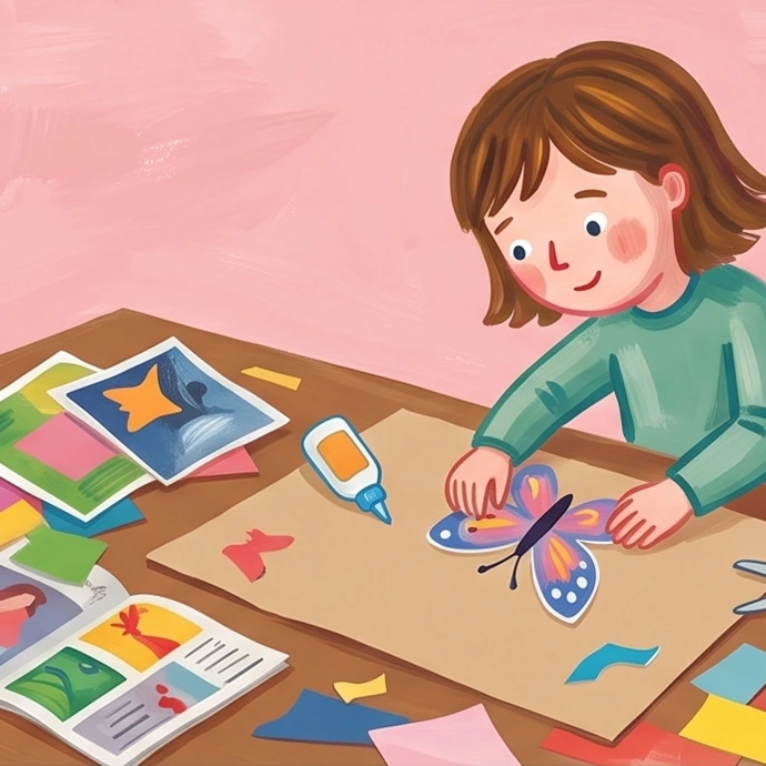 Illustration d'un enfant qui fait un collage